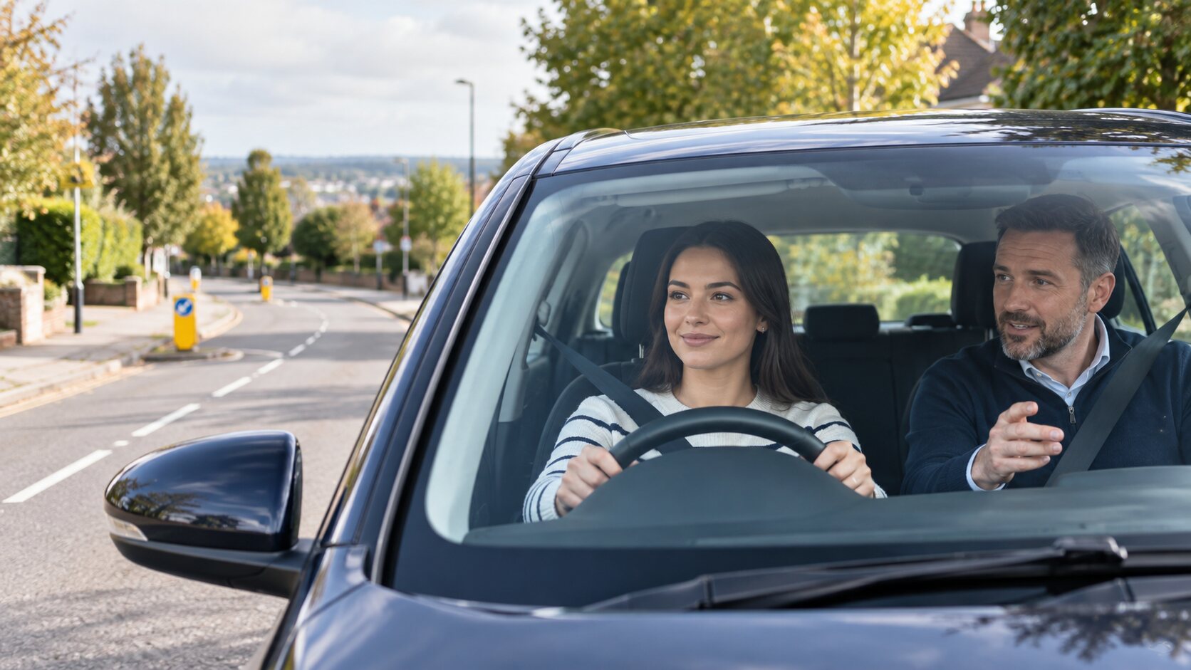 A learner receiving guidance during a driving lesson